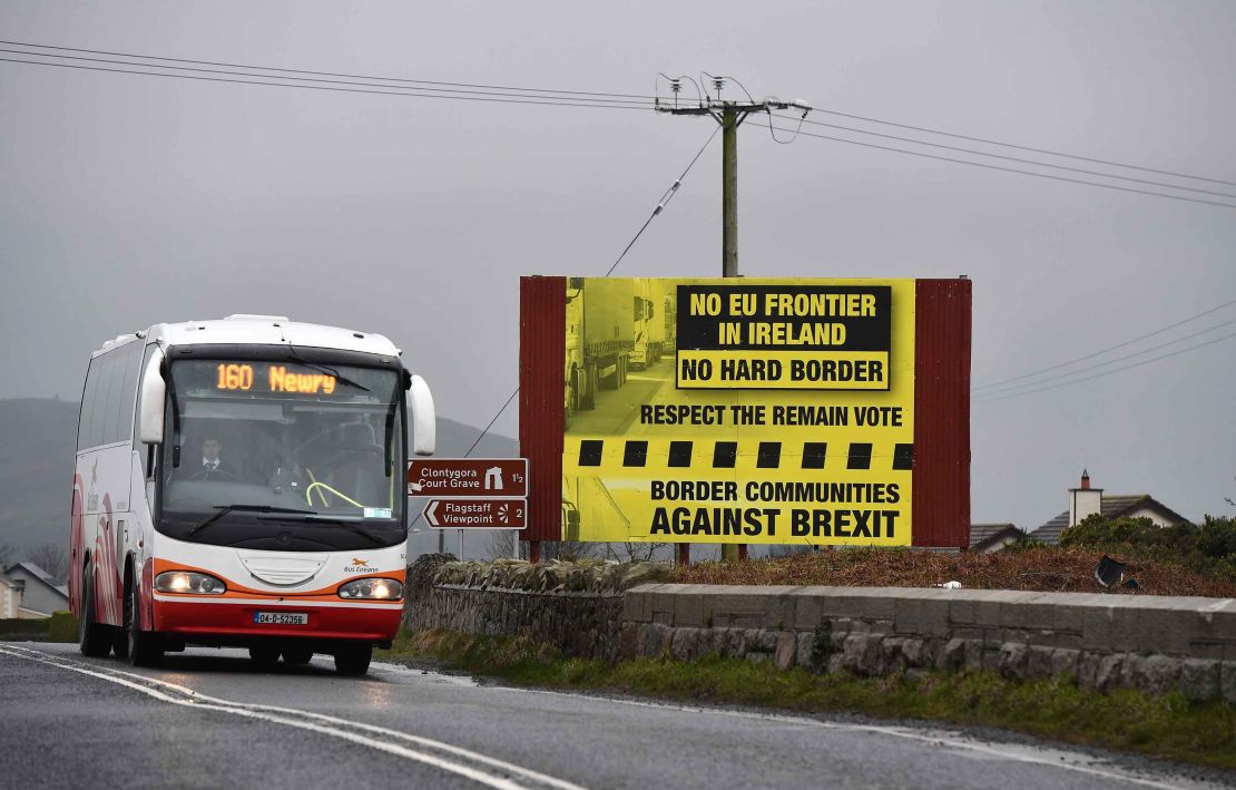A sign campaigning against a so-called hard Brexit on the Irish border.