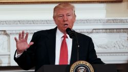 WASHINGTON, DC - FEBRUARY 27:  (AFP OUT) U.S. President Donald Trump speaks at  the National Governors Association meeting in the State Dining Room of the White House February 27, 2017 Washington, DC. (Photo by Aude Guerrucci-Pool/Getty Images)