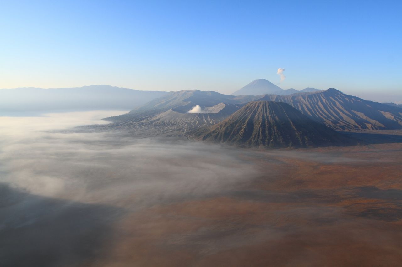 Indonesia's iconic Mount Bromo, pictured here in the foreground.