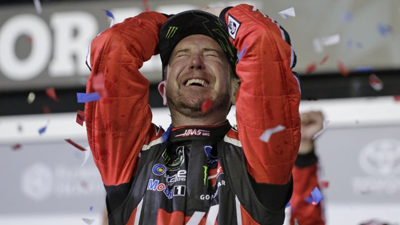 NASCAR driver Kurt Busch celebrates after winning the season-opening Daytona 500 on Sunday, February 26. It was the first Daytona 500 victory for Busch, a veteran driver who won the Cup Series title in 2004.