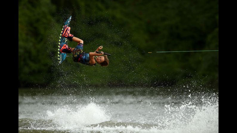 Young wakeboarder Jett Ellis competes in the 10-14 age group during a state competition in Sydney on Sunday, February 26.