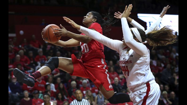 Ohio State guard Asia Doss drives to the basket during a Big Ten game at Rutgers on Sunday, February 26.