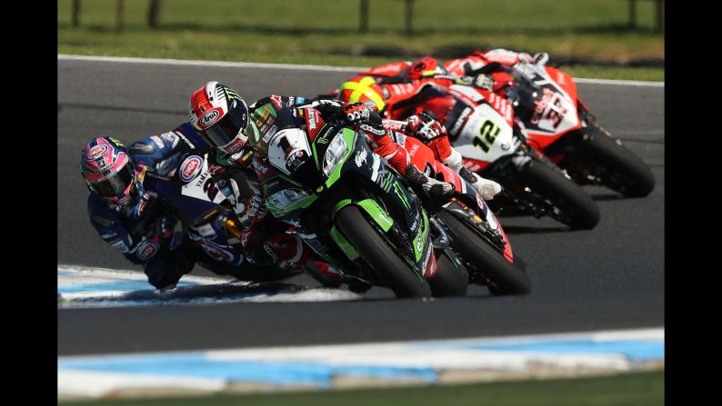 Jonathan Rea leads the pack during a Superbike race in Phillip Island, Australia, on Sunday, February 26.