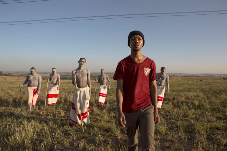 Nakhane Toure as Xolani with young Xhosa initiates in gay love story "The Wound." <em>(To find out more about ulwaluko and other tribal traditions, scroll through the gallery.)</em>