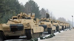 ZAGAN, Poland -- M1A2 Abrams tanks belonging to 1st Battalion, 66th Armored Regiment, 3rd Armored Brigade, 4th Infantry Division have been loaded onto a flatcar railway Jan. 25, 2017. The vehicles will be shipped to Grafenwoehr, Germany to be used by the Soldiers as they conduct training in Eastern Europe as part of Operation Atlantic Resolve. The movement of equipment and troops into and around Europe kicks off what will be a continuous rotation of armored brigades from the United States as part of Operation Atlantic Resolve. The Iron Brigade's move to Germany will enhance deterrence capabilities in the region and improve the U.S. ability to respond to potential crisis and defend its allies and partners within the European community.  (U.S. Army photo by Staff Sgt. Corinna Baltos)