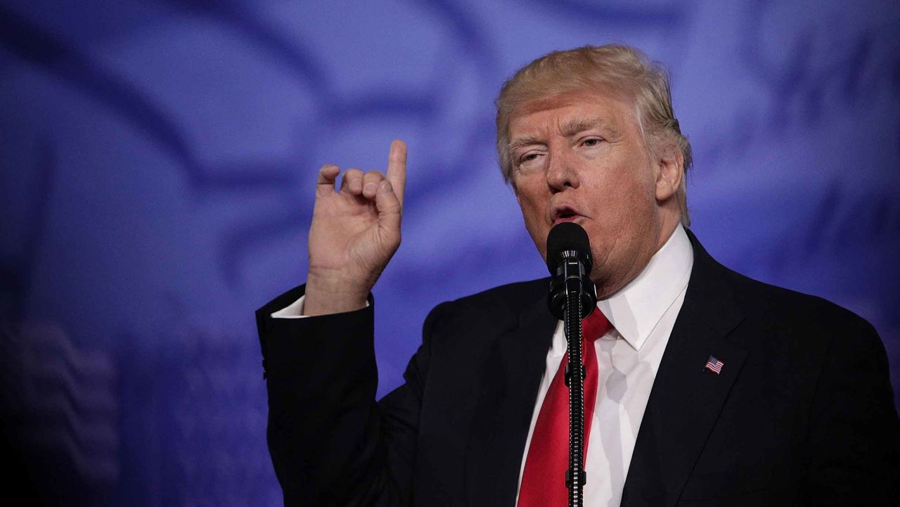 NATIONAL HARBOR, MD - FEBRUARY 24:  U.S. President Donald Trump addresses the Conservative Political Action Conference at the Gaylord National Resort and Convention Center February 24, 2017 in National Harbor, Maryland. Hosted by the American Conservative Union, CPAC is an annual gathering of right wing politicians, commentators and their supporters.  (Photo by Alex Wong/Getty Images)