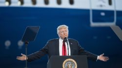 NORTH CHARLESTON, SC - FEBRUARY 17: U.S. President Donald Trump addresses a crowd during the debut event for the Dreamliner 787-10 at Boeing's South Carolina facilities on February 17, 2017 in North Charleston, South Carolina. The airplane begins flight testing later this year and will be delivered to airline customers starting in 2018.  (Photo by Sean Rayford/Getty Images)
