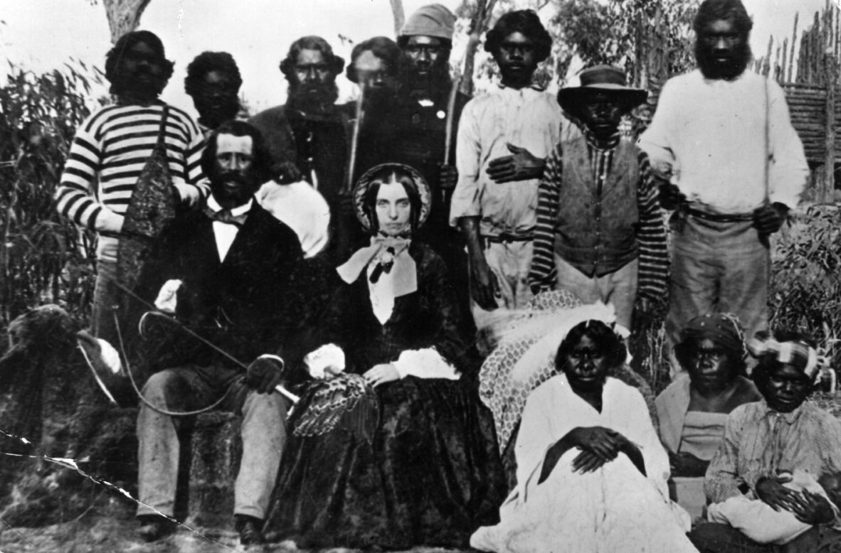 This photo of European settlers surrounded by Aboriginals is believed to be the earliest photograph taken in Australia.