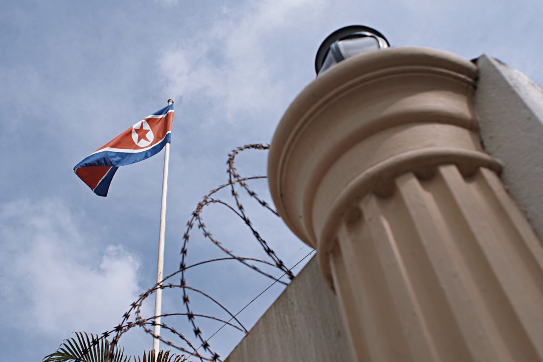A flag flies over the North Korean embassy in Kuala Lumpur.