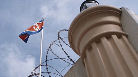 A flag flies over the North Korean embassy in Kuala Lumpur.