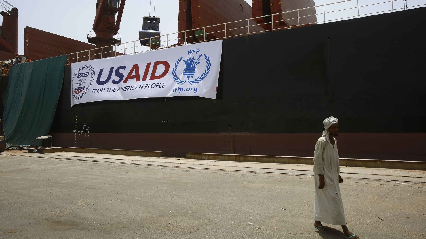 A delivery of 47,500 metric tons of sorghum from USAID at Port Sudan on May 26, 2015.