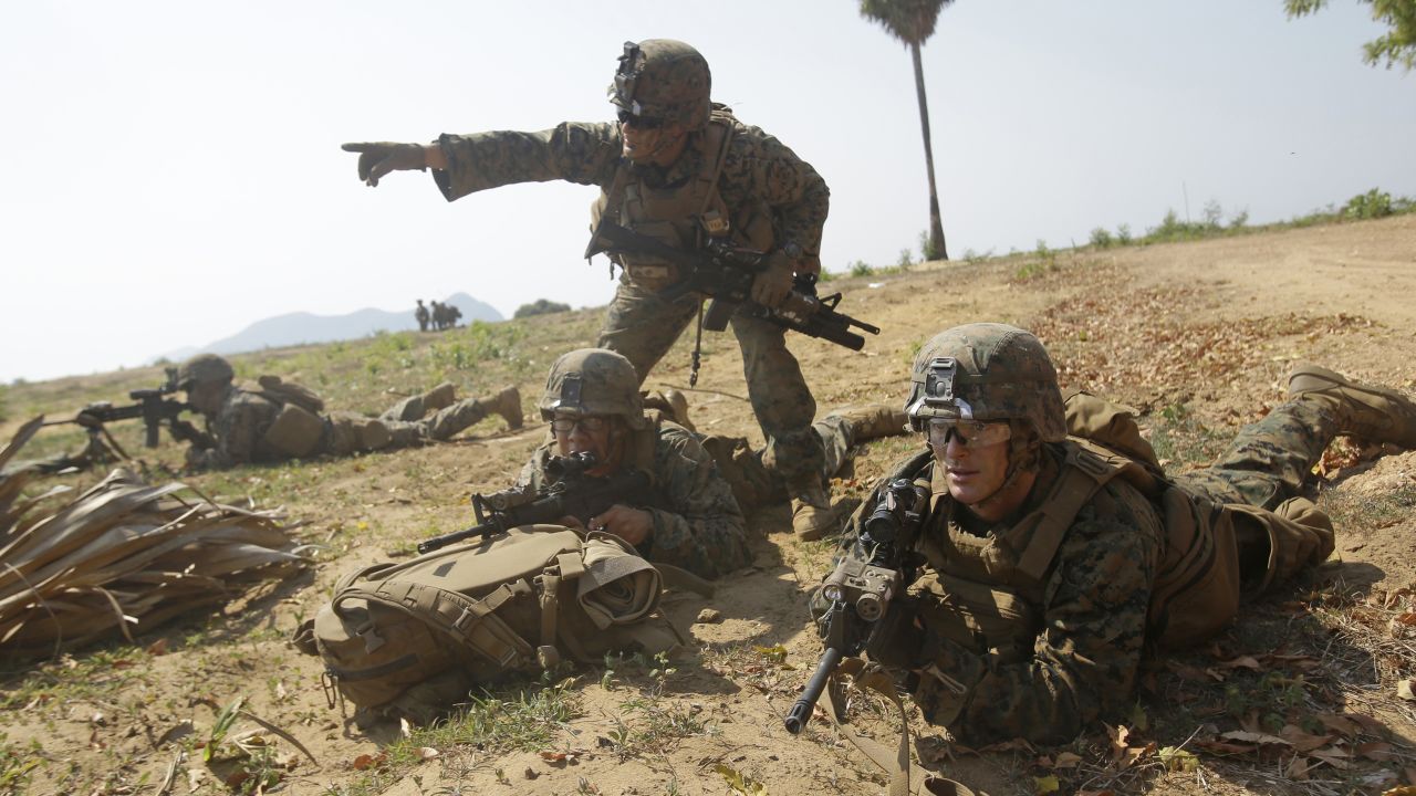 US troops secure the beachhead during a training exercise in eastern Thailand on Friday, February 17. Thirty other countries participated in the annual exercise, which is called Cobra Gold.