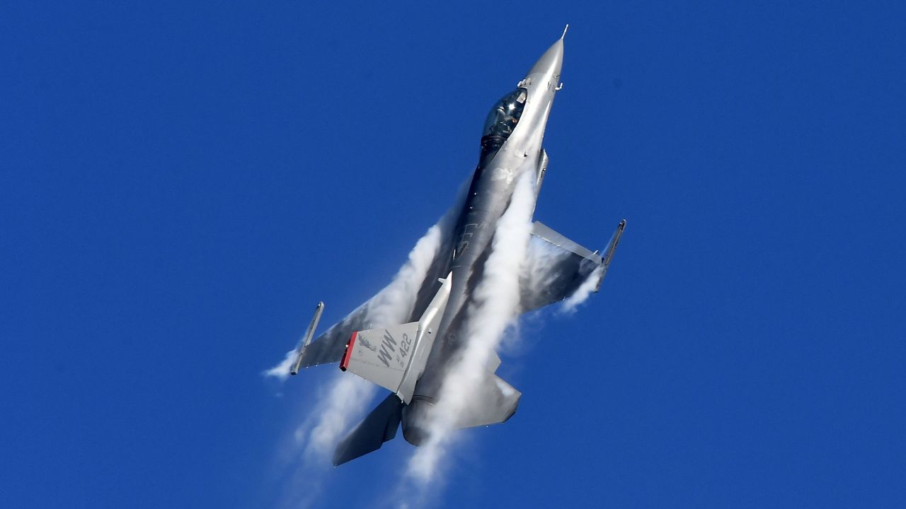 A US Air Force jet takes part in an air show in Ohakea, New Zealand, on Saturday, February 25. The Royal New Zealand Air Force was celebrating its 80th anniversary.