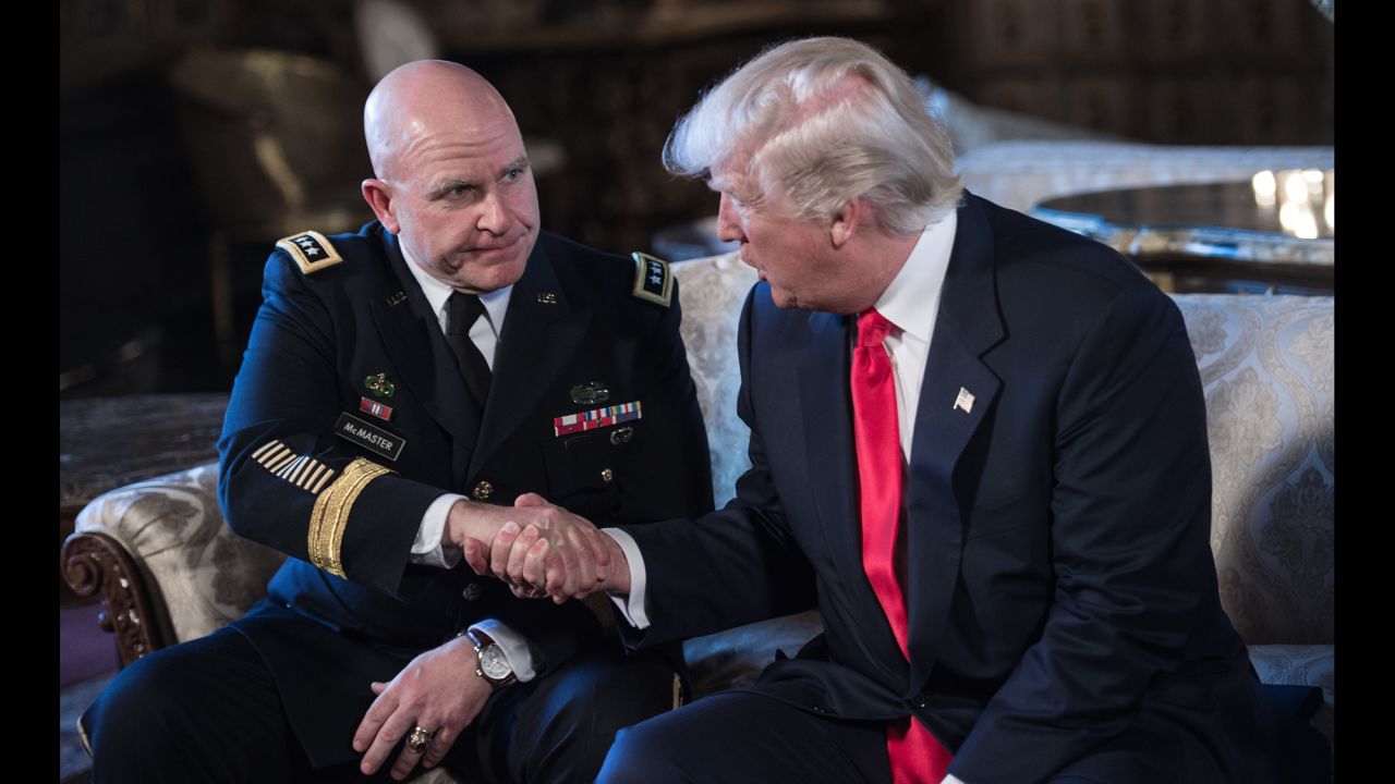 US President Donald Trump shakes hands with Army Lt. Gen. H.R. McMaster at his Mar-a-Lago resort in Palm Beach, Florida, on Monday, February 20. McMaster will serve as Trump's next national security adviser,<a href="http://www.cnn.com/2017/02/20/politics/trump-picks-h-r-mcmaster-as-new-national-security-adviser/index.html" target="_blank"> filling the void</a> left by the sudden dismissal of Michael Flynn.