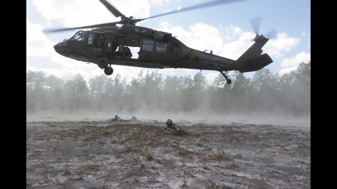 A UH-60 Black Hawk crew trains at Fort Stewart, Georgia.