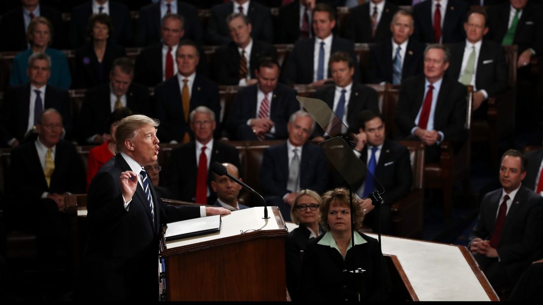 Trump speaks at the beginning of his address.