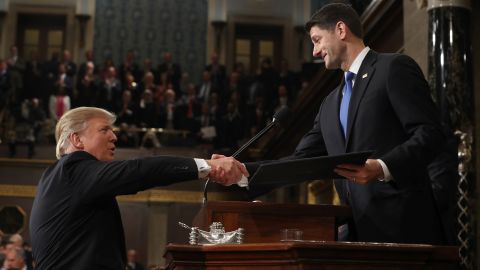 Trump shakes hands with Ryan before starting.