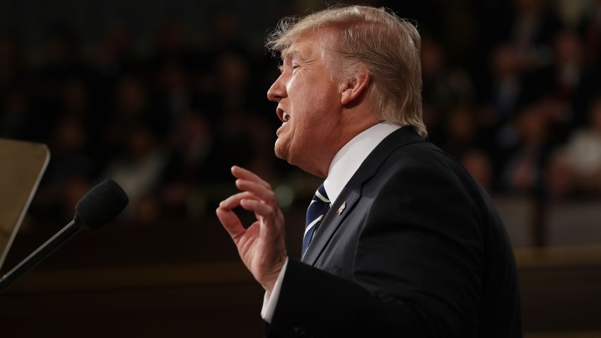 WASHINGTON, DC - FEBRUARY 28: (AFP OUT) U.S. President Donald Trump addresses a joint session of the U.S. Congress on February 28, 2017 in the House chamber of the U.S. Capitol in Washington, DC. Trump's first address to Congress focused on national security, tax and regulatory reform, the economy, and healthcare. (Photo by Jim Lo Scalzo - Pool/Getty Images)