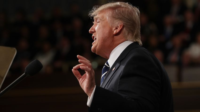 WASHINGTON, DC - FEBRUARY 28:  (AFP OUT) U.S. President Donald Trump addresses a joint session of the U.S. Congress on February 28, 2017 in the House chamber of the U.S. Capitol in Washington, DC. Trump's first address to Congress focused on national security, tax and regulatory reform, the economy, and healthcare. (Photo by Jim Lo Scalzo - Pool/Getty Images)