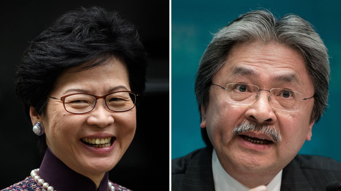 Hong Kong Chief Executive candidates Carrie Lam and John Tsang.