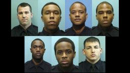 These undated photos provided by the Baltimore Police Department show, from left, Daniel Hersl, Evodio Hendrix, Jemell Rayam, Marcus Taylor, Maurice Ward, Momodu Gando and Wayne Jenkins, the seven police officers who are facing charges of robbery, extortion and overtime fraud, and are accused of stealing money and drugs from victims, some of whom had not committed crimes. 