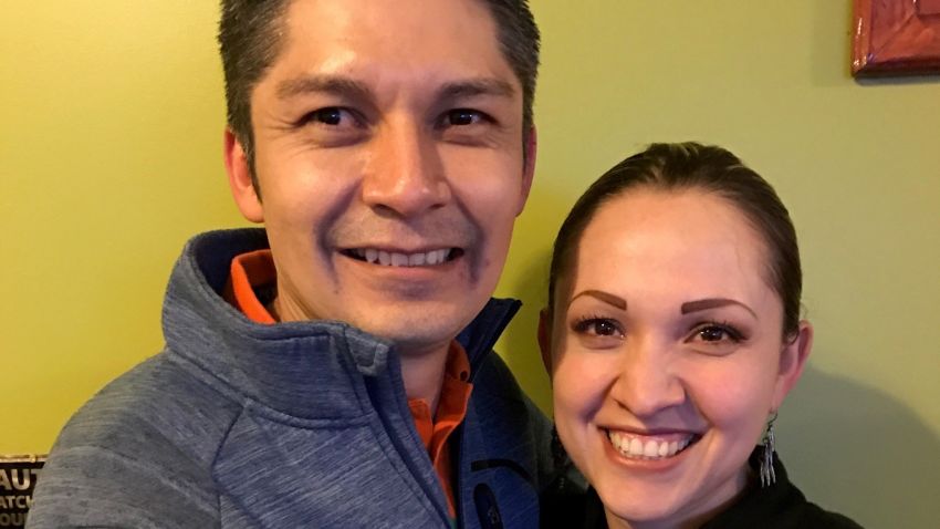 Juan Carlos Hernandez-Pacheco's celebrates with his wife Elizabeth following his release for being detained as an undocumented immigrant.