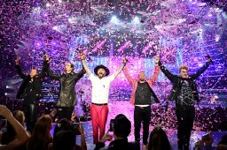 Singers Howie Dorough, Kevin Richardson, AJ McLean, Brian Littrell and Nick Carter of the Backstreet Boys perform during the launch of the group's residency "Larger Than Life" at The Axis at Planet Hollywood Resort & Casino on March 1, 2017 in Las Vegas, Nevada.