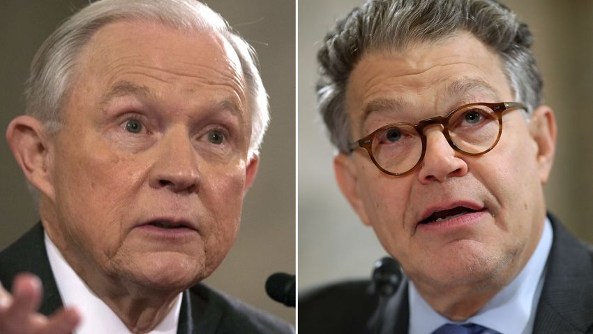 Jeff Sessions and Al Franken during the Sessions confirmation hearing on January 10, 2017.