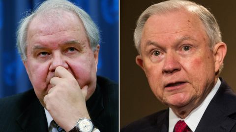 Sergey Kislyak (left) met twice with Jeff Sessions in 2016 before he was appointed Attorney General in the Trump administration.
