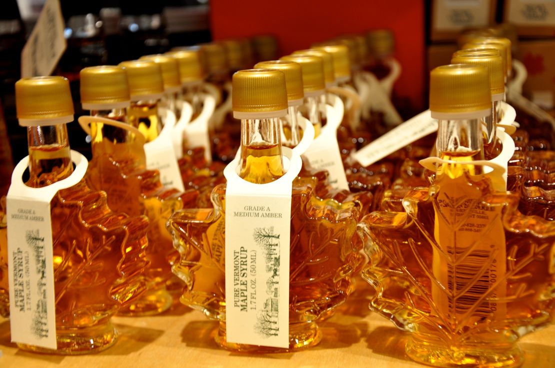 Maple syrup is made from the sap of maple trees.