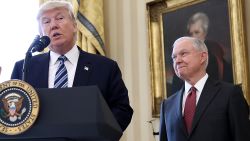 WASHINGTON, DC - FEBRUARY 09:  U.S. President Donald Trump (C) delivers remarks before the swearing in ceremony for Sen. Jeff Sessions (R) in the Oval Office of the White House February 9, 2017 in Washington, DC. Trump also signed three executive orders immediately after the swearing in ceremony. Also pictured is U.S. Vice President Mike Pence (L).  (Photo by Win McNamee/Getty Images)