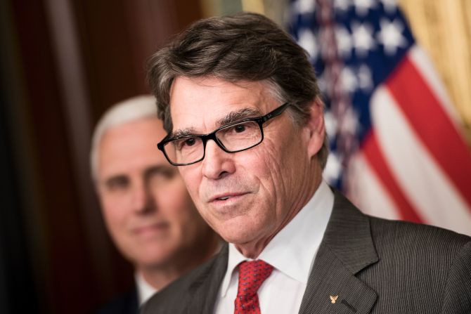 New Energy Secretary Rick Perry speaks at his swearing-in ceremony in Washington on Thursday, March 2. The former Texas governor <a href="index.php?page=&url=http%3A%2F%2Fwww.cnn.com%2F2017%2F03%2F02%2Fpolitics%2Fben-carson-confirmed-as-hud-secretary%2F" target="_blank">was confirmed</a> by a Senate vote of 62-37.