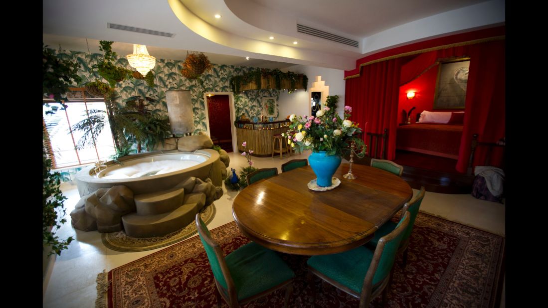 The presidential suite sleeps up to six people and has on display a "bullet riddled water tank" feature. 