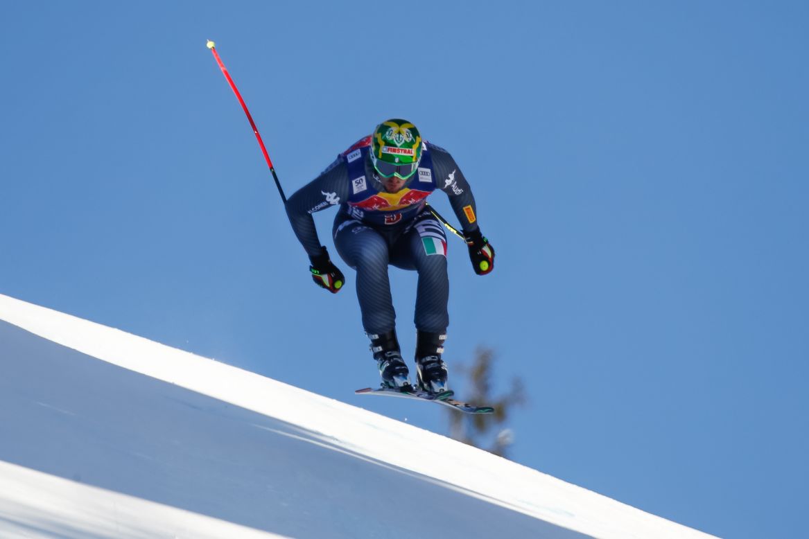 Dominik Paris of Italy is pictured on his way to victory in the men's downhill in Kitzbuehel, Austria.