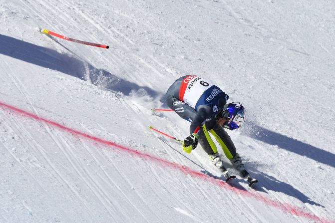 France's Alexis Pinturault throws himself over the finish line in St. Moritz. He <a href="index.php?page=&url=http%3A%2F%2Fcnn.com%2F2017%2F01%2F07%2Fsport%2Fskiing-pinturault-worley-giant-slalom%2F" target="_blank">overtook Jean-Claude Killy's national record of World Cup wins</a> in January.