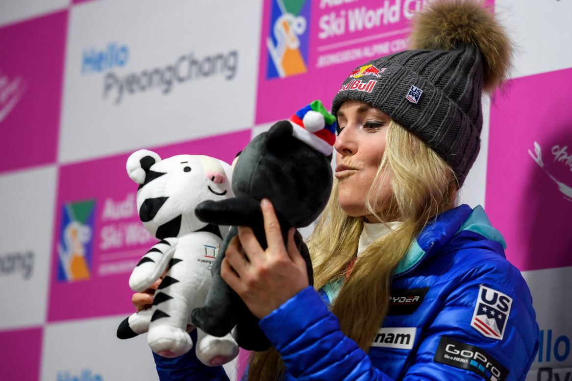 Lindsey Vonn, one of the biggest names in skiing, had had a tumultuous season after <a href="http://cnn.com/2016/11/11/sport/lindsey-vonn-broken-arm/">breaking her arm</a> in November. She has made an impressive return, claiming the <a href="http://cnn.com/2017/01/21/sport/lindsey-vonn-wins-garmisch-partenkirchen-downhill-skiing/">77th World Cup win of her career</a> in Garmisch-Partenkirchen, Germany. Here, Vonn poses with the two Pyeongchang 2018 Winter Games mascots ahead of the tour visiting Jeongseon, South Korea. 