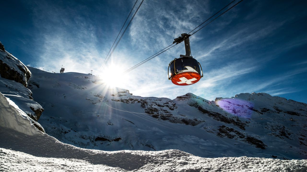 Titlis Rotair is a fully rotating gondola that takes visitors to the summit of Klein Titlis Mountain in Switzerland.