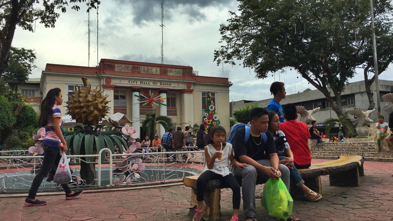 The city hall in Davao, taken in early 2017, currently painted in Duterte's colors of white and brown which some locals say is "regal."
