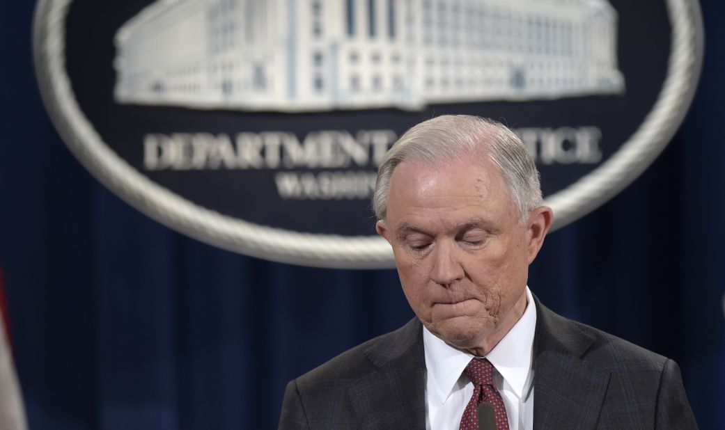 US Attorney General Jeff Sessions pauses during a news conference in Washington on Thursday, March 2. In a statement, Sessions <a href="http://www.cnn.com/2017/03/02/politics/democrats-sessions-russia-resignation-call/index.html" target="_blank">recused himself</a> from any investigation related to President Donald Trump's 2016 campaign. He made the decision after it emerged that he failed at his Senate confirmation hearing to disclose two pre-election meetings with Moscow's ambassador to Washington. Sessions spokeswoman Sarah Isgur Flores said there was nothing "misleading about his answer" to Congress because the Alabama Republican "was asked during the hearing about communications between Russia and the Trump campaign -- not about meetings he took as a senator and a member of the Armed Services Committee." She said Sessions had more than 25 conversations with foreign ambassadors last year.
