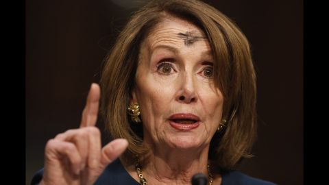 House Minority Leader Nancy Pelosi speaks at a hearing on Capitol Hill on Wednesday, March 1. The mark on her head was in observance of Ash Wednesday, the beginning of the holy season of Lent for many Christians in the West.