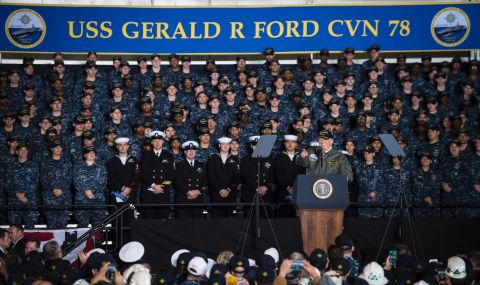 President Trump speaks to Navy sailors and civilian shipbuilders <a href="http://www.cnn.com/2017/03/02/politics/donald-trump-navy-speech-virginia/" target="_blank">aboard the USS Gerald R. Ford,</a> a soon-to-be-commissioned aircraft carrier in Newport News, Virginia, on Thursday, March 2. He touted his calls for a multibillion-dollar military investment, promising a "great rebuilding of our military might."