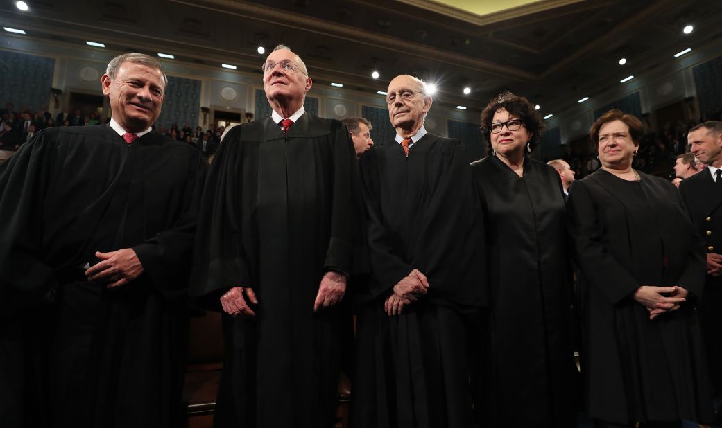 Supreme Court justices attend President Trump's address to Congress on Tuesday, February 28. From left are John Roberts, Anthony Kennedy, Stephen Breyer, Sonia Sotomayor and Elena Kagan.