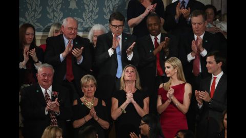 An emotional Carryn Owens, center, looks up as <a href="http://www.cnn.com/2017/02/28/politics/navy-seal-widow-trump-address/" target="_blank">she is applauded during President Trump's address</a> to Congress on Tuesday, February 28. Owens' husband, Navy SEAL William "Ryan" Owens, recently was killed during a mission in Yemen. "Ryan died as he lived: a warrior and a hero, battling against terrorism and securing our nation," Trump said. The applause lasted over a minute, which Trump said must be a record.