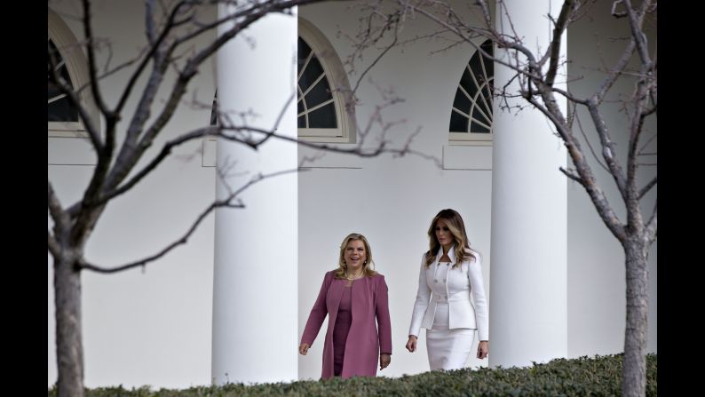 The first lady walks with Sara Netanyahu at the White House in February 2017. Israeli Prime Minister <a href="index.php?page=&url=http%3A%2F%2Fwww.cnn.com%2F2017%2F02%2F14%2Fpolitics%2Ftrump-israel-netanyahu-washington-visit%2F" target="_blank">Benjamin Netanyahu was in Washington</a> to strengthen US-Israel relations after some strained years during the Obama administration.