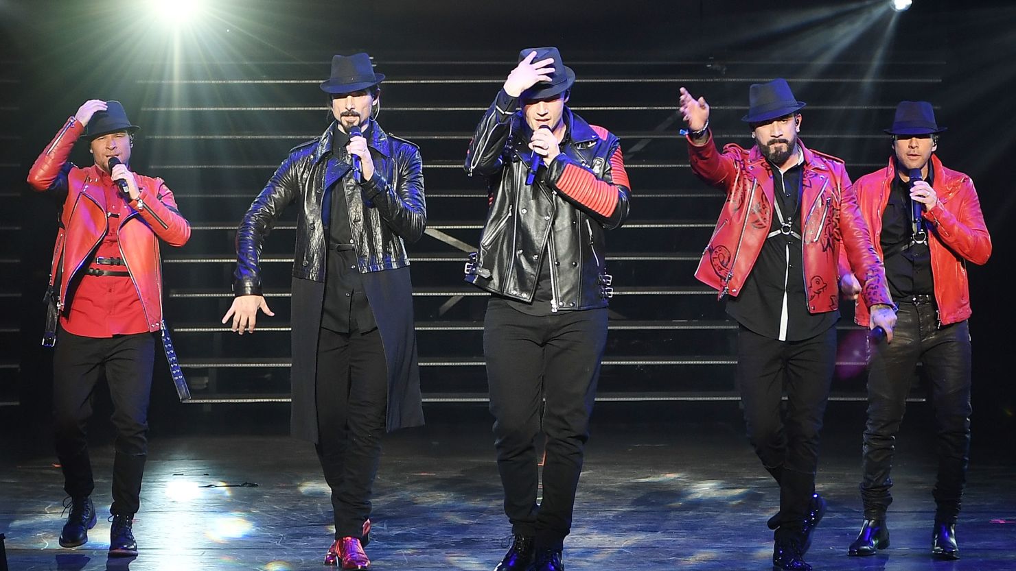 LAS VEGAS, NV - MARCH 01:  (L-R) Brian Littrell, Kevin Richardson, Nick Carter, AJ McLean and Howie Dorough of the Backstreet Boys perform during the launch of the group's residency "Larger Than Life" at The Axis at Planet Hollywood Resort & Casino on March 1, 2017 in Las Vegas, Nevada.