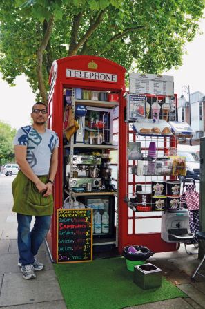 <strong>The solution?</strong> Londoner Umar Khalid has established a cafe in a north London phone box, with the help of the Red Kiosk Company, which encourages new uses of the phone boxes. 