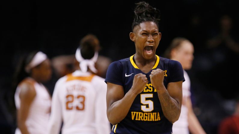 West Virginia guard Tynice Martin shouts after a Big 12 Tournament win against Texas on Sunday, March 5. Martin had 29 points in the semifinal.