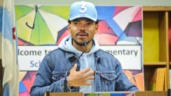 CHICAGO, IL - MARCH 06:  Chance The Rapper holds a press conference and donates $1 Million Dollars to the Chicago Public School Foundation at Westcott Elementary School on March 6, 2017 in Chicago, Illinois.  (Photo by Timothy Hiatt/Getty Images)