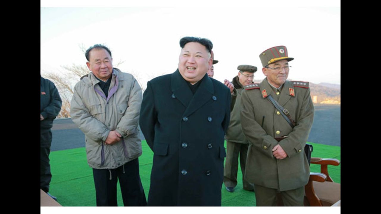 North Korean leader Kim Jong Un (C) supervised the launch of four ballistic missiles on Monday March 6, according to the country's state media.