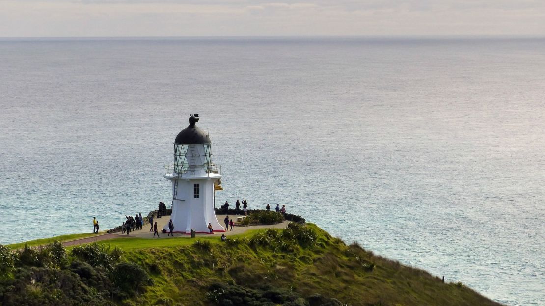 The northernmost point of New Zealand, Cape Reinga, where the Tasman Sea meets the Pacific Ocean.